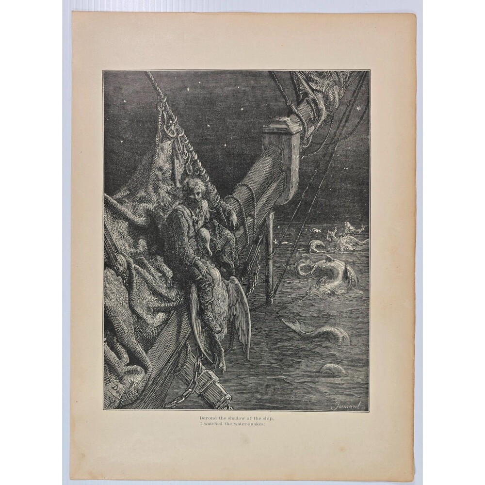 1889 Gustave Doré Engraving "I Watched the Water-Snakes" The Rime of Ancient